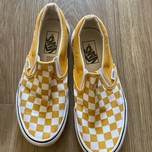 Vans Slip-On Checkerboard Yellow/White Leather Trim Sneakers Size 7